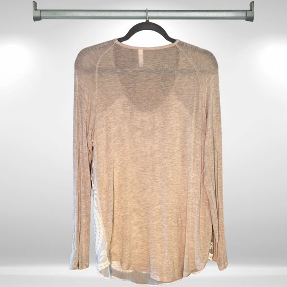 Xhilaration Beige Long Sleeved Top w/ Ivory Lace & Chiffon Embroidered Overlay - Picture 4 of 5